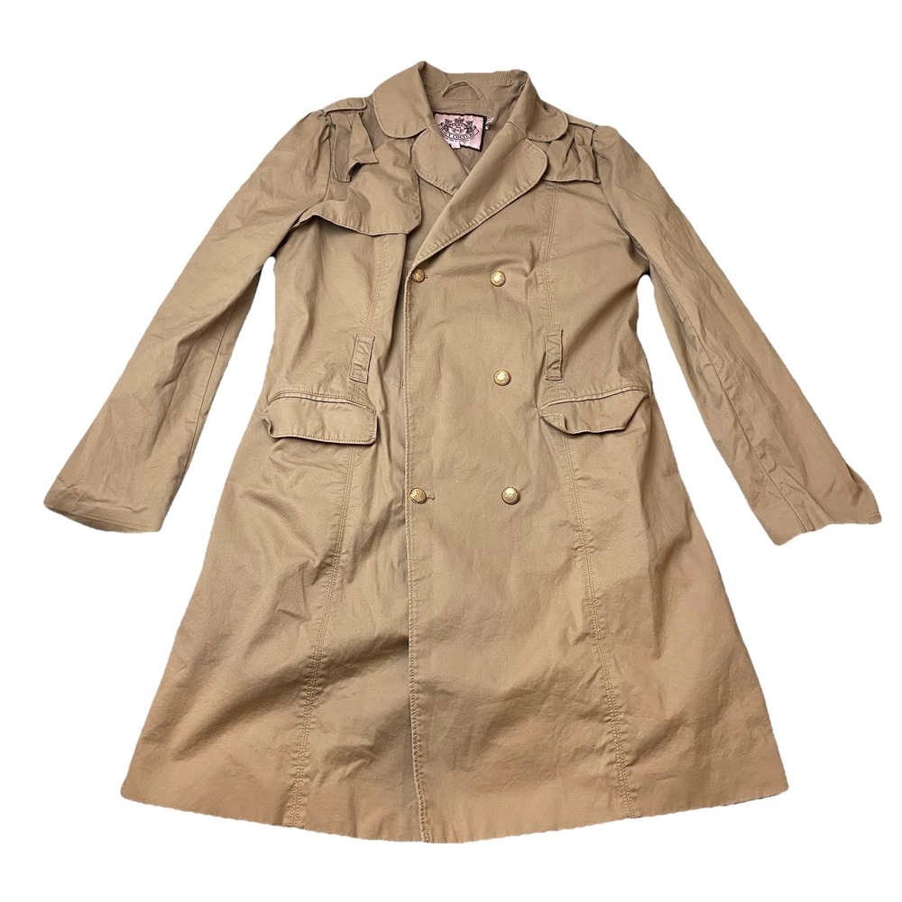 VTG Juicy Couture Double Breasted Trench Coat Military Y2K Utility Brown Tan XL